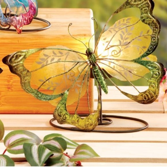 Butterfly Capiz Tea Light Holder Green Gold New - Picture 1 of 2